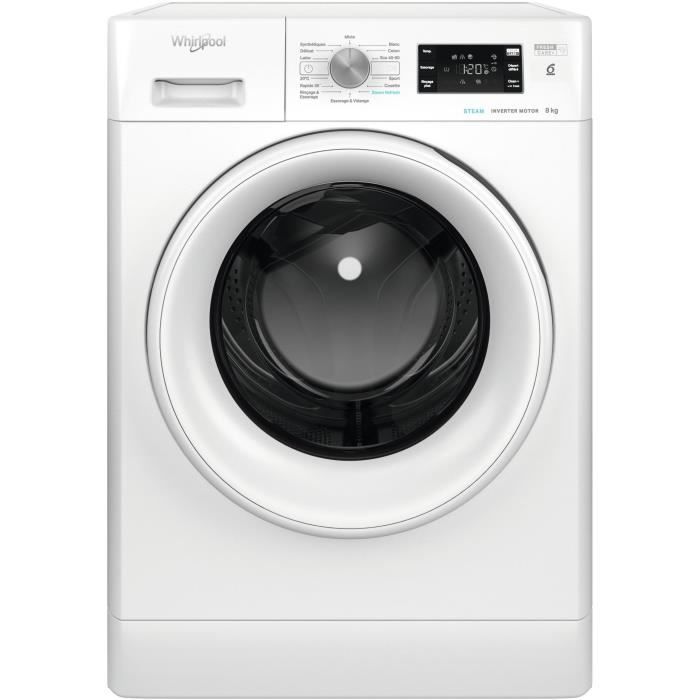 Lave-linge hublot WHIRLPOOL FFBS8469WVFR FreshCare - 8 kg - Induction - L60cm - 1400 trs/min - Classe A - Blanc