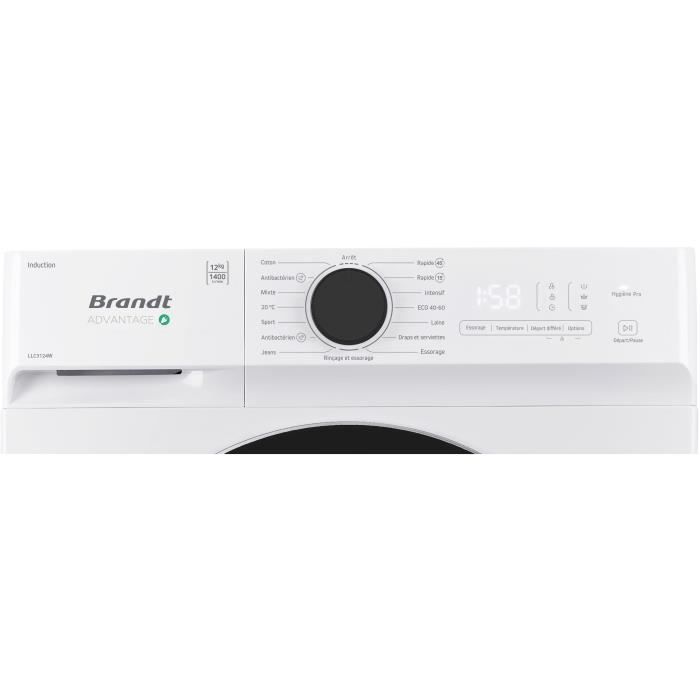 Lave-linge hublot BRANDT LLC3124W - 12 kg - Induction - L60cm - 1400 trs/min - Classe A - Blanc – Image 2