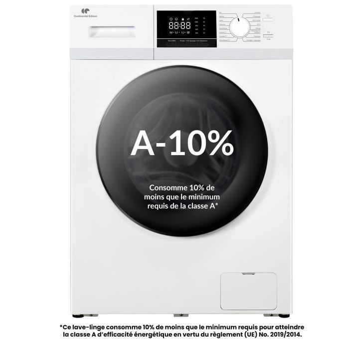 Lave-linge hublot - CONTINENTAL EDISON - CELL10140W3 - 10kg - Moteur induction - 60 cm - 1400 trs/min - Blanc