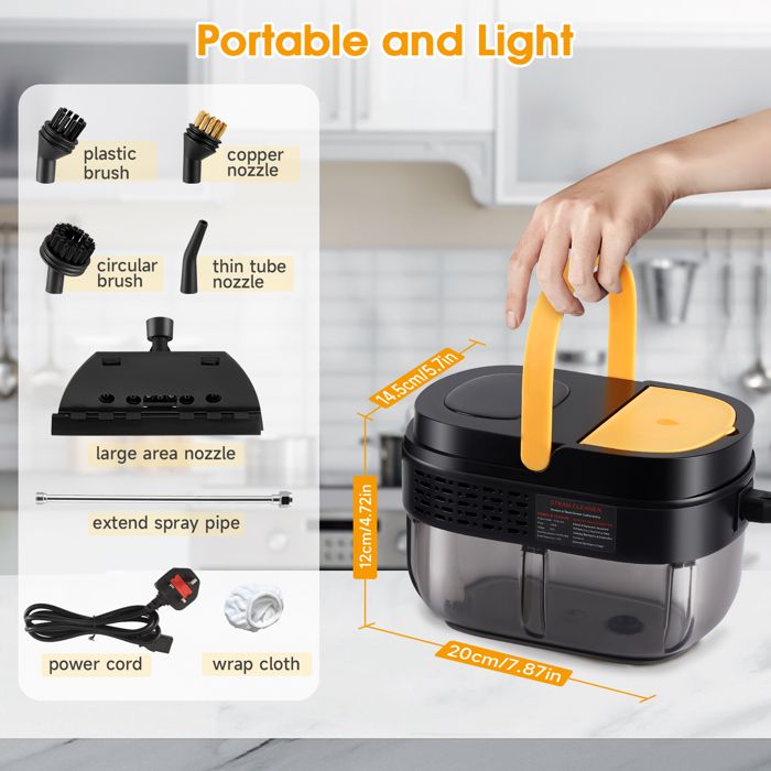 2500W Nettoyeur Vapeur avec Ecran Digital,Nettoyeur Vapeur à Main avec 7 Têtes de Brosse Réglables sur 3 Niveaux, pour – Image 2