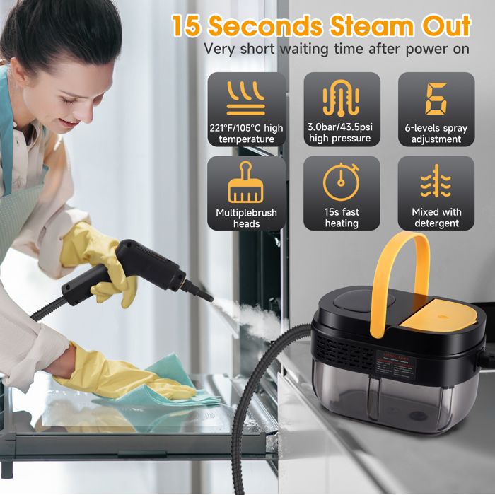 2500W Nettoyeur Vapeur avec Ecran Digital,Nettoyeur Vapeur à Main avec 7 Têtes de Brosse Réglables sur 3 Niveaux, pour – Image 3
