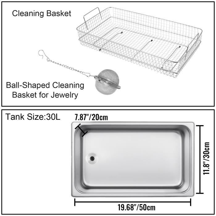 Nettoyeur à Ultrasons 30 L - VEVOR - Double Fréquence 28-40 kHz - Fonction de Chauffage - Affichage LED – Image 4