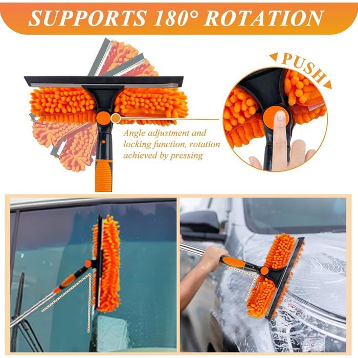 4.25M Nettoyeur de Vitre 3en1 Raclette Vitre,Lave Vitre Telescopique avec Raclette en Silicone et Brosse en Microfibres, (Orange) – Image 3