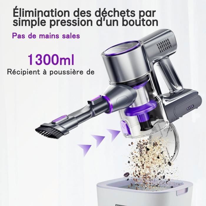 580W/50Kpa 8en1 SmartAi P40 Aspirateur Balai sans Fil, 2 LEDs Ecran Tactile,Jusqu'à 65 Min d'autonomie,1,3 L,Filtration en 6 étapes – Image 3