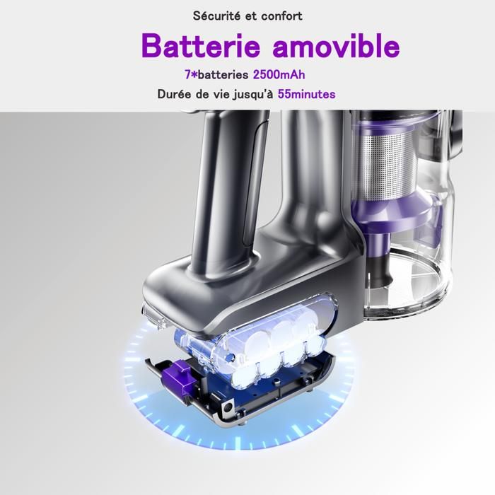 580W/50Kpa 8en1 SmartAi P40 Aspirateur Balai sans Fil, 2 LEDs Ecran Tactile,Jusqu'à 65 Min d'autonomie,1,3 L,Filtration en 6 étapes – Image 6
