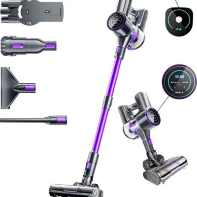 SmartAI P40 580W/50Kpa Aspirateur Balai sans Fil, 2 LEDs Ecran Tactile,Jusqu'à 65 Min d'autonomie,1.3 Litre,8*2500mAh,6 Filtration