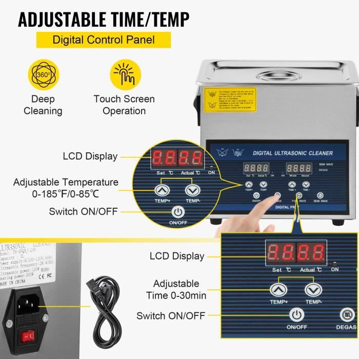 Nettoyeur à Ultrasons Professionnel 6L - VEVOR - Double Fréquence 28-40KHZ – Image 3