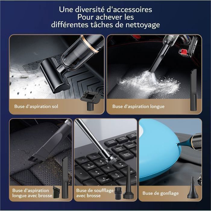 HOMEOFFICE+ A3 MAX Mini Aspirateur, Aspirateur Voiture Portable, Aspirateur à main sans fil, batterie amovible rechargeable USB. – Image 4