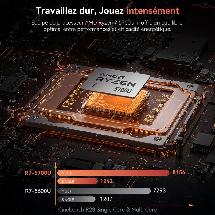 ACEMAGIC PC Portables Gaming - 15.6" FHD, AMD Ryzen 7 5700U(8C/16T, 4,3GHz),16Go RAM DDR4, 512Go M.2 SSD, WiFi 6, BT5.2, HDMI,Gris – Image 2