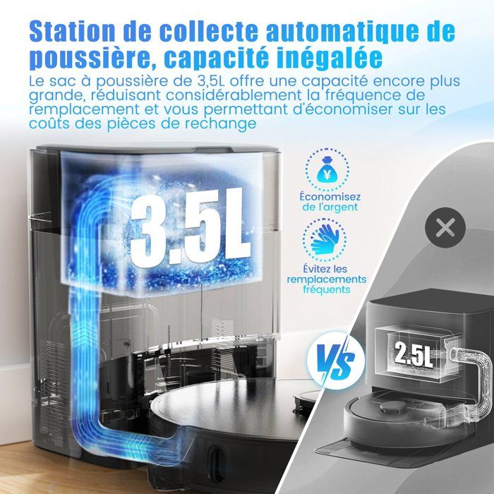 AIRROBO T20 Aspirateur Robot Laveur spcial Poils d'Animaux, 3.5L Capacit du Collecteur , 3200mAh, pour Surface 200m – Image 2