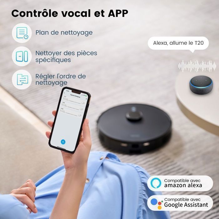 AIRROBO T20 Aspirateur Robot Laveur spcial Poils d'Animaux, 3.5L Capacit du Collecteur , 3200mAh, pour Surface 200m – Image 4