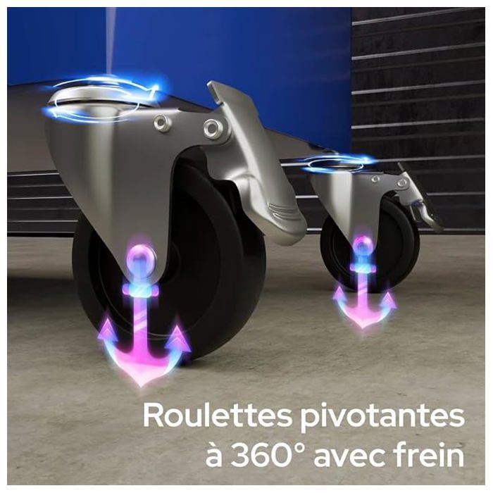 AREBOS Servante d'atelier 4 Compartiments | 4 tiroirs à roulement à Billes avec 81 pièces d'outils | Chariot à Outils | Bleu – Image 3