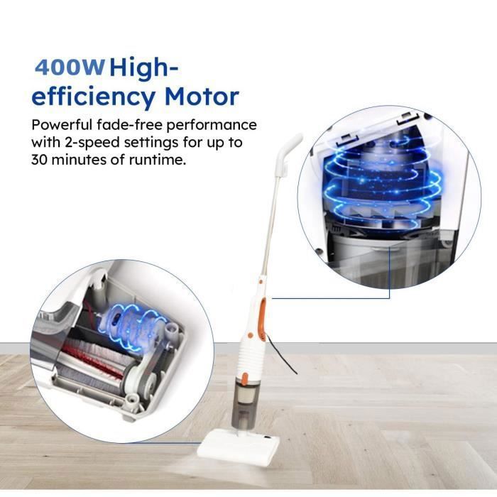 Aspirateur balai avec fil puissant avec 4.65m Long Câble, Aspirateur à Main sans Sac 3 en 1 400W/19Kpa d'aspiration, Filtration – Image 4