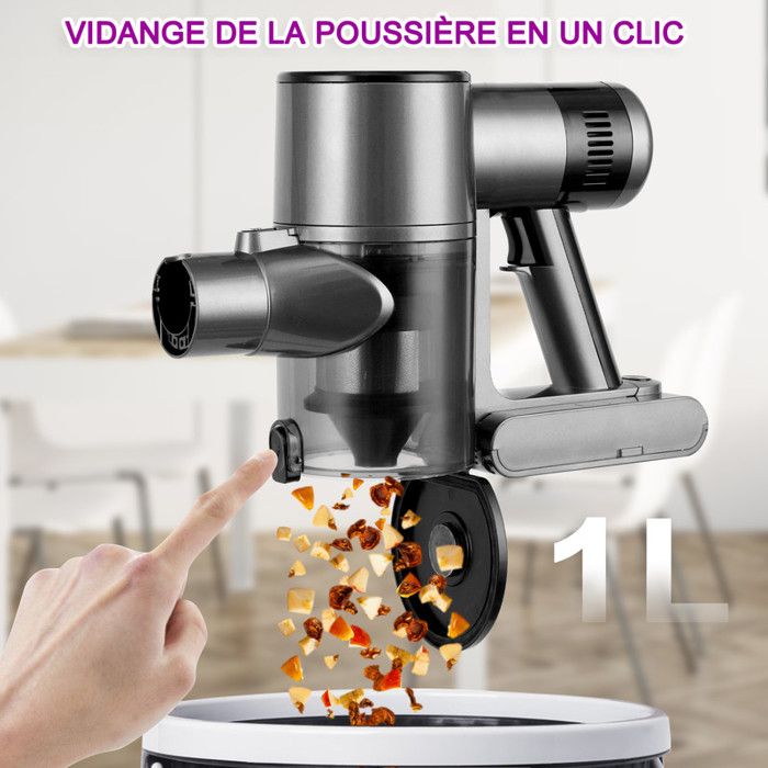 Aspirateur Balai sans Fil 4 en 1 - 3 Vitesses - Puissant 28KPa - Nettoyeur sec/humide - Autonomie 45min - 2500mAh Batterie amovible – Image 5