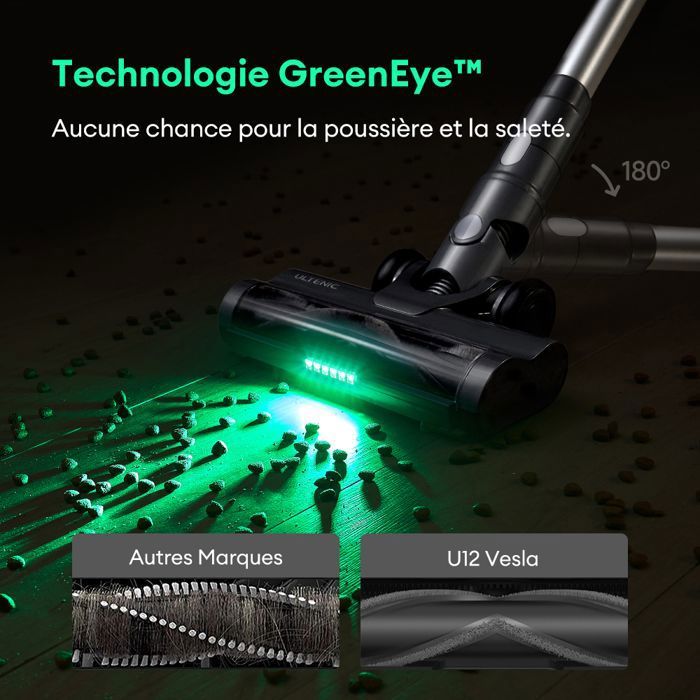 Aspirateur Balai sans Fil 4 en 1 - Ultenic UV12 VESLA - Laser révèle la poussière microscopique - 50KPa - 45 Min - Anti-Emmêlement – Image 2