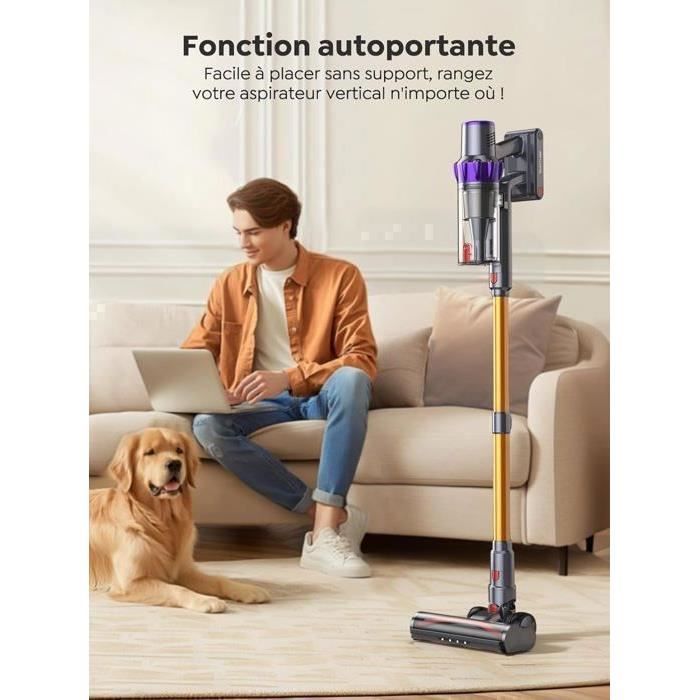 Aspirateur Balai sans Fil 600W/56Kpa,65Mins Aspirateur sans Fil Puissant,Aspirateur balai pour Tapis,Sols Durs,Poils d'animaux – Image 3