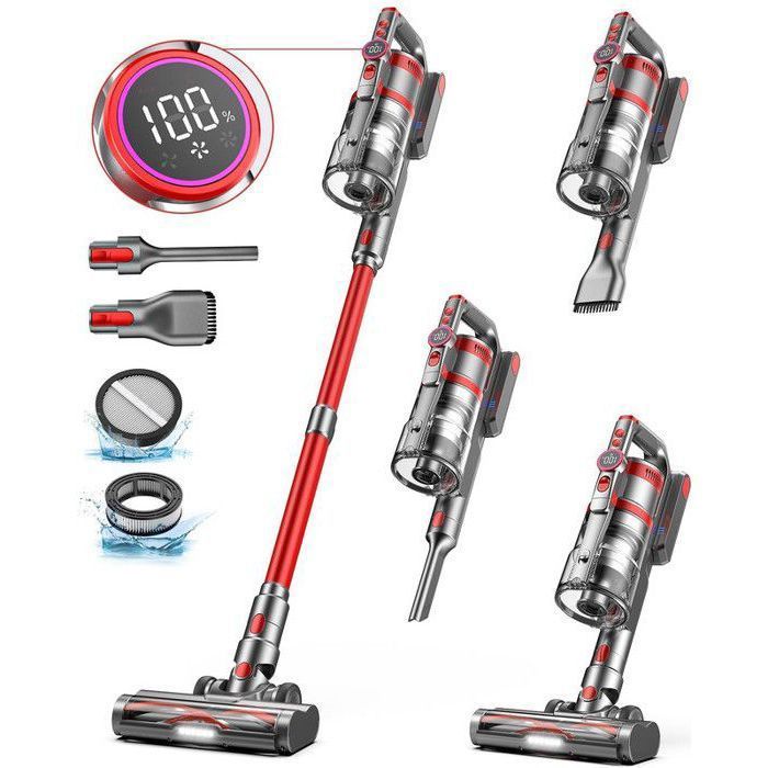 Aspirateur Balai sans Fil,60000Pa/600W/9*2500mAh/65 Mins , OLED Écran,1.75L/Filtration en 7 étapes,Puissant Aspirateur omnipotent