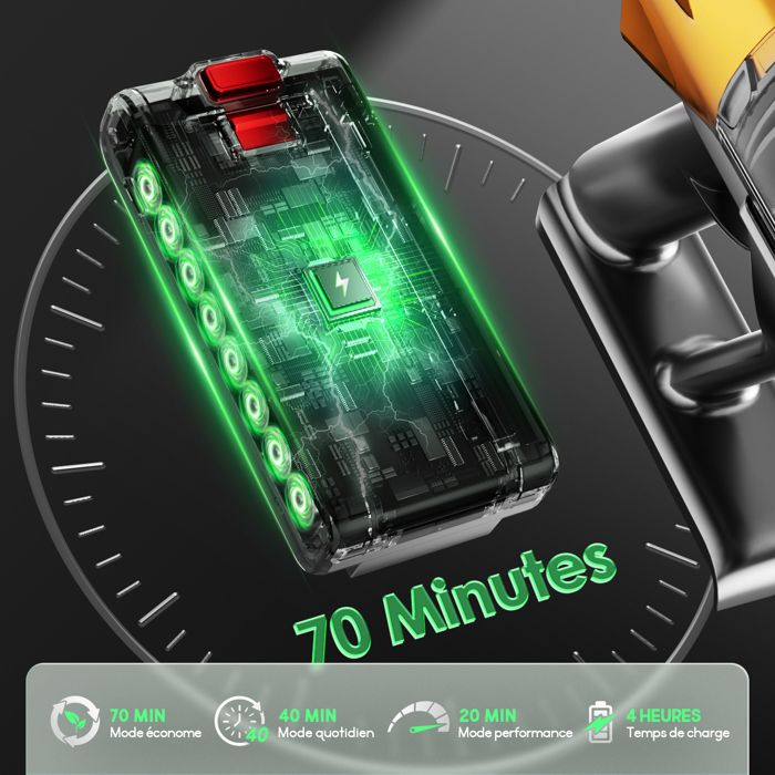 Aspirateur balai sans fil 75000pa/2.0L/70Min MAX d'Autonomie, 5 filtres HEPA,Écran LED, pour Sols Durs/Tapis/Les Poils – Image 4