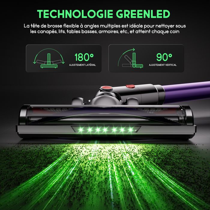 Aspirateur balai sans fil 75000pa/2.0L/70Min MAX d'Autonomie, 5 filtres HEPA,Écran LED, pour Sols Durs/Tapis/Les Poils – Image 6