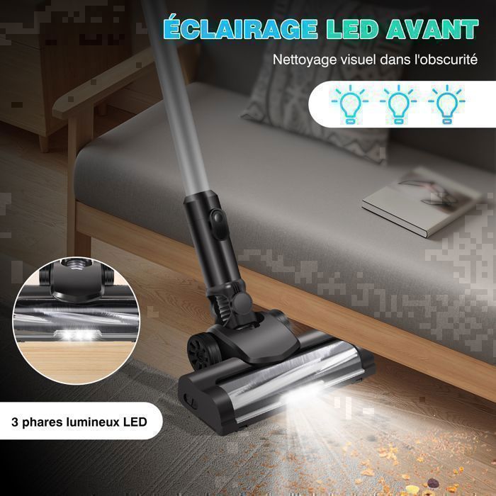 Aspirateur Balai Sans Fil 30000Pa/300W - Multifonctions 6 en 1 - Dayplus Aspirateur Sans Sac - 2x 3.0Ah Batteries - Autonomie 65 – Image 4