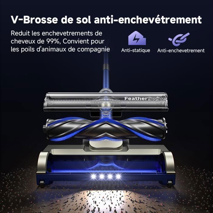 Aspirateur Balai sans fil Erabros EV1 50Kpa/53min- Modèle Silencieux- Filtration cyclonique en 5 étapes pour Tous Sols – Image 3