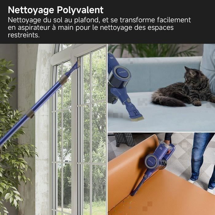 Aspirateur Balai sans fil Erabros EV1 50Kpa/53min- Modèle Silencieux- Filtration cyclonique en 5 étapes pour Tous Sols – Image 5