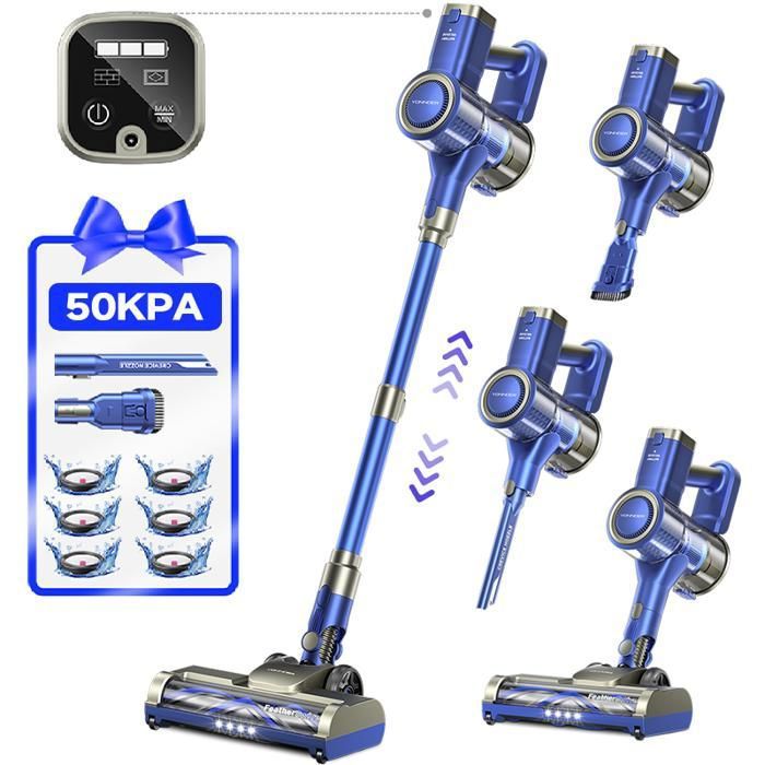 Aspirateur Balai sans fil Erabros EV1 50Kpa/53min- Modèle Silencieux- Filtration cyclonique en 5 étapes pour Tous Sols