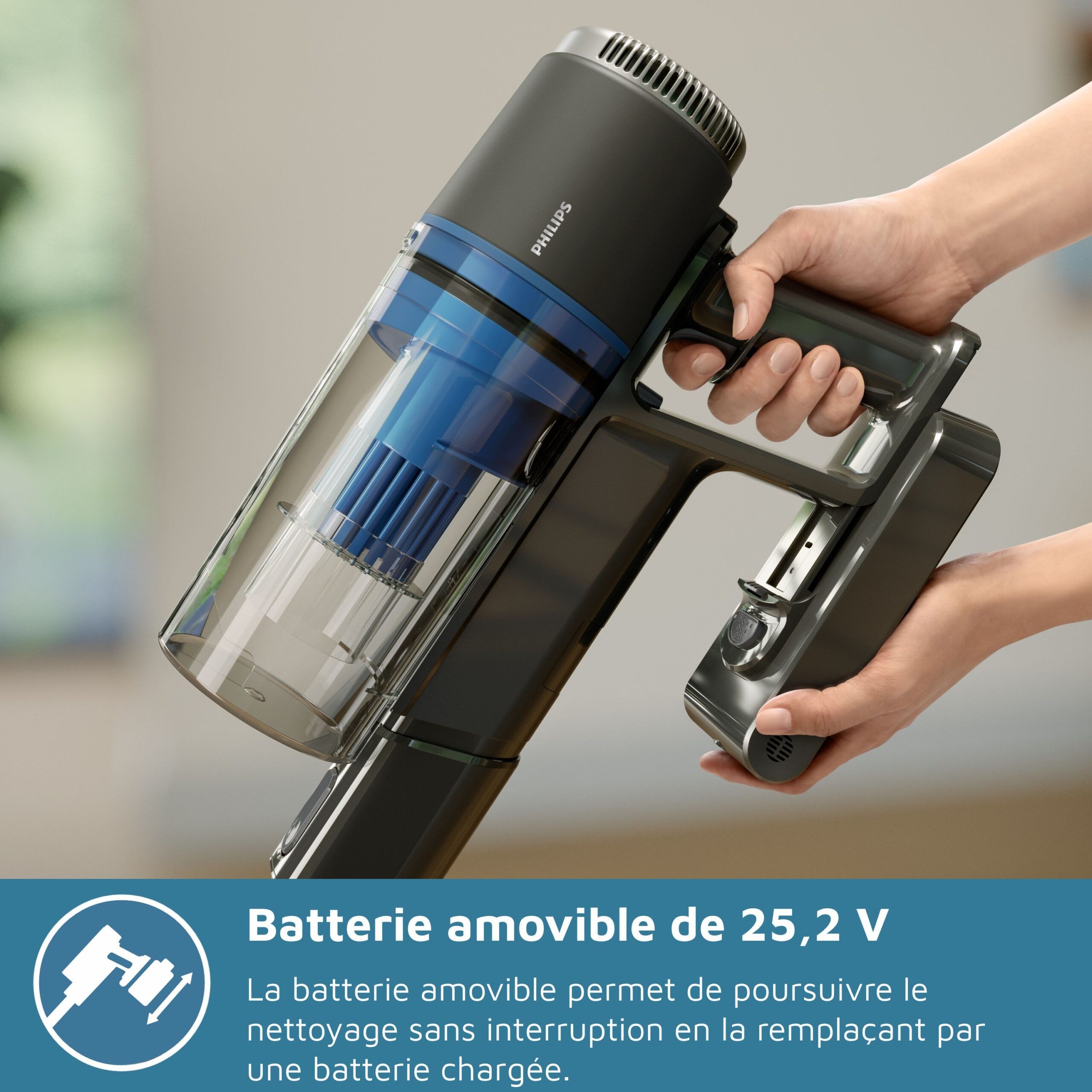 Aspirateur balai sans fil - PHILIPS - XC3033/01 - Série 3000 PowerCyclone 8 - LED - Vert Cargo – Image 3