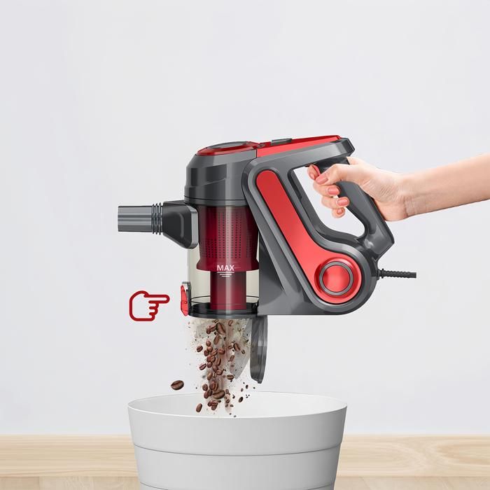 Aspirateur Balai avec Fil sans Sac BSTRE - 800W/19Kpa - Aspirateur à Main 3 en 1 - Câble de 5 m, Puissant et léger, HEPA - Rouge – Image 4