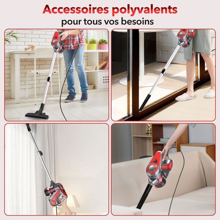 Aspirateur Balai sans Sac avec Fil BSTRE - 800W/22Kpa - Aspirateur à Main 3 en 1 - Aspirateur filaire- Rouge – Image 4