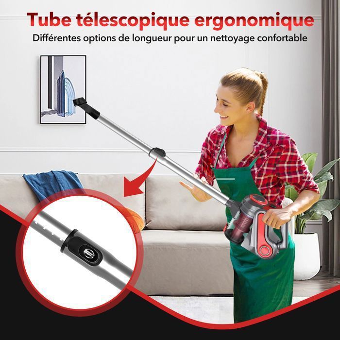 Aspirateur Balai sans Sac avec Fil BSTRE - 800W/22Kpa - Aspirateur à Main 3 en 1 - Aspirateur filaire- Rouge – Image 5