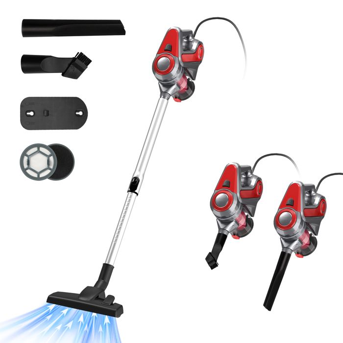 Aspirateur Balai sans Sac avec Fil BSTRE - 800W/22Kpa - Aspirateur à Main 3 en 1 - Aspirateur filaire- Rouge