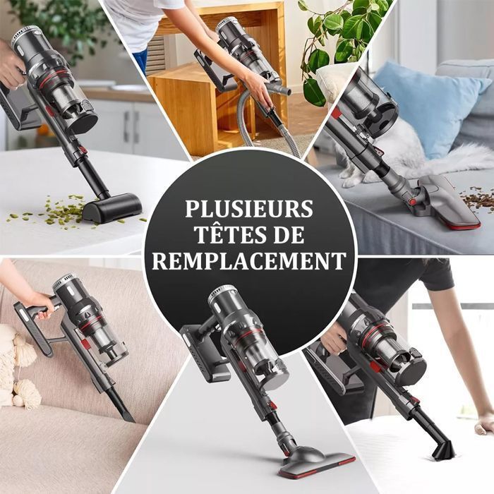 Aspirateur Balai Sans Sac Puissant 35Kpa 1400W, 5 en 1 Aspirateur à Main avec Fil, pour Poils Animaux Sol Tapis – Image 5