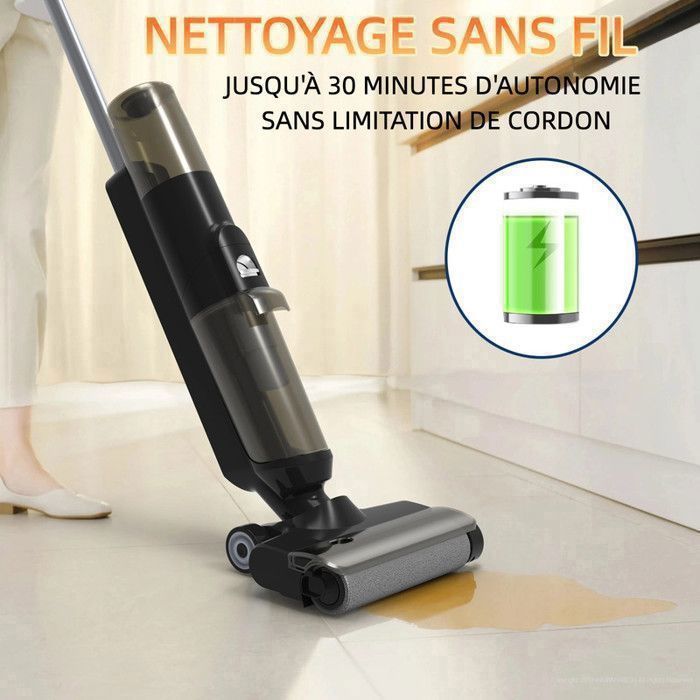 Aspirateur Lavant - Aspirateur Sans Fil Eau/Poussière - 3 en 1/50 MINS D'AUTONOMIE /200W/4.5kPA/0.65L - Pour sols durs et moquett