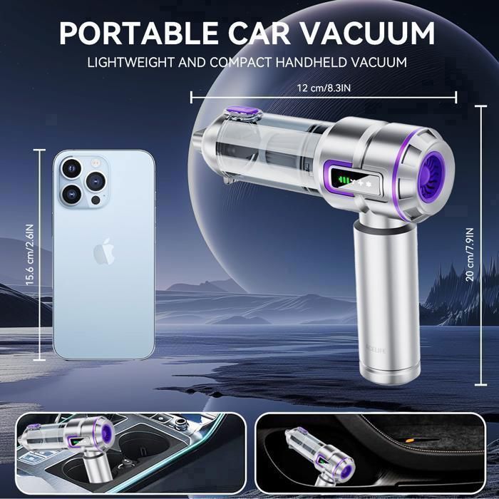 Aspirateur à Main - ACELIFE 21000Pa Aspirateur Voiture Puissant sans Fil 4 en 1 - 3 Vitesses - Maison, Voiture, Bureau – Image 4