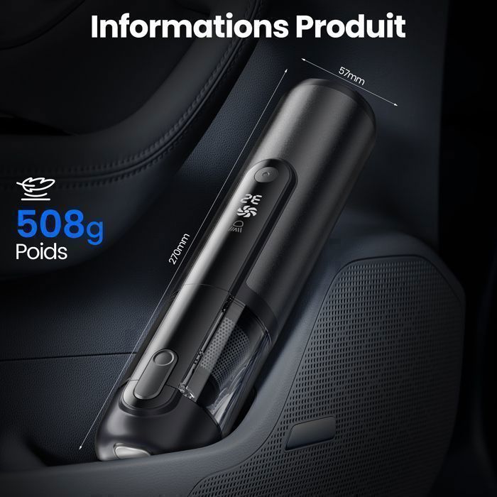 Aspirateur à Main Puissant sans Fil 16500 Pa, Aspiration & Soufflage 2 en 1, Aspirateur Voiture avec Éclairage, Vidage en Un Clic – Image 3