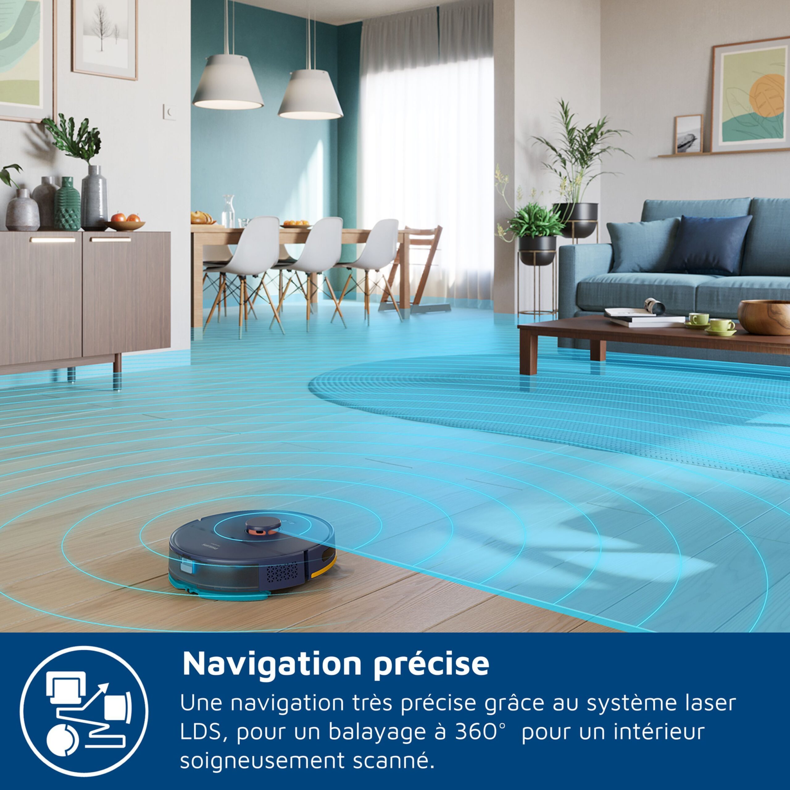 Aspirateur robot laveur avec station - PHILIPS - XU2000 - 130 min - 6 000 Pa - Réservoir eau 300ml - Bac poussière 380ml - Bleu nuit – Image 9