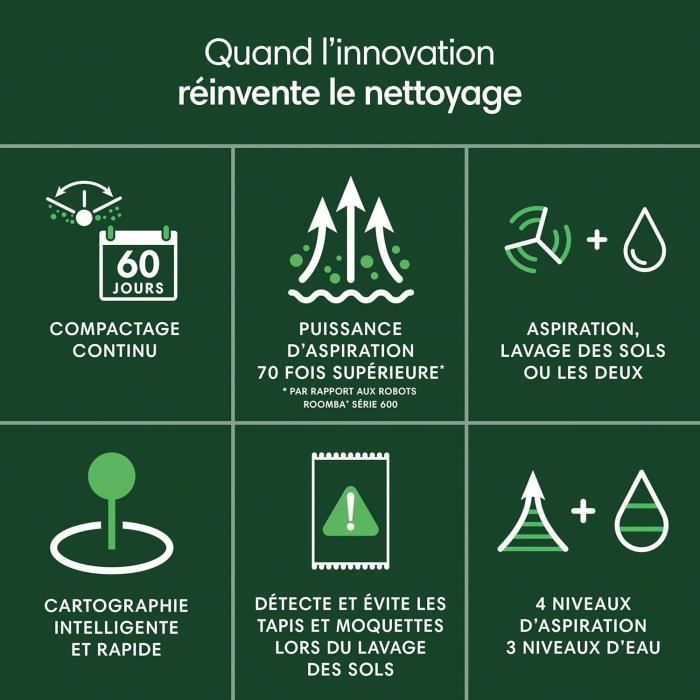 Aspirateur Robot Laveur - IROBOT Roomba 205 Combo Compactor - 3h - 7000 Pa - 1820 ml - Noir – Image 9