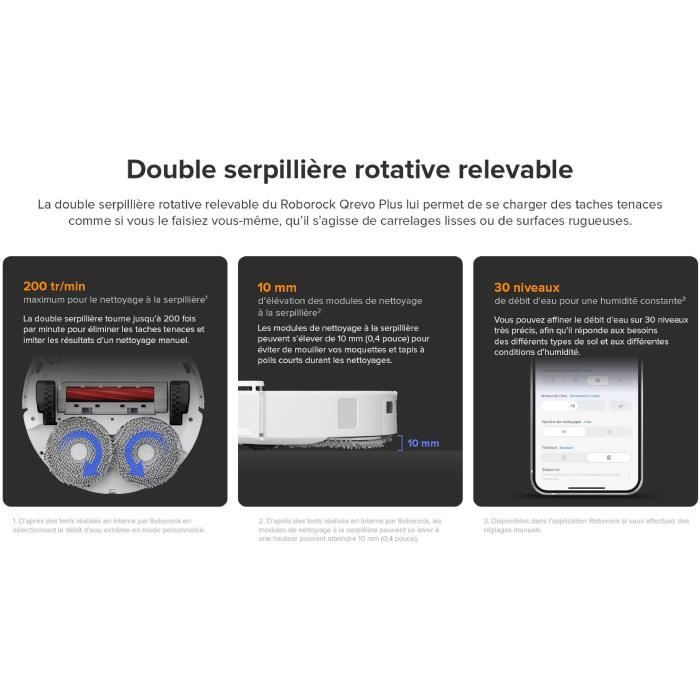 Aspirateur Robot Laveur - ROBOROCK - QRevo Plus - Puissance 7000 Pa - Serpillère extensible - avec Station Multifonction - Blanc – Image 2
