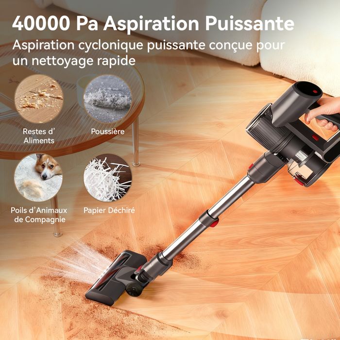 Aspirateur Sans Fil - LAMZIEN - 40000PA - 50min Autonomie - Filtration Efficace - Balai Motorisé – Image 2