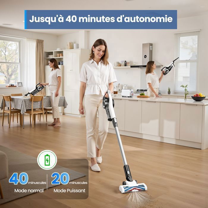 Aspirateur Sans Fil, 30000PA/5*2200mAh/40min Fonctionnement, Filtration Efficace, Balai Motorisé avec Phares LED pour Tous Sols – Image 3