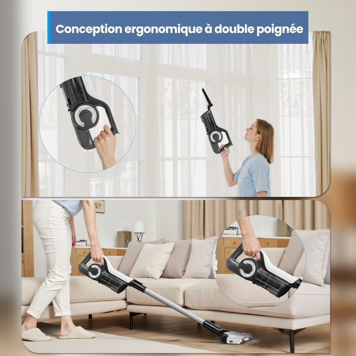 Aspirateur Sans Fil, 30000PA/5*2200mAh/40min Fonctionnement, Filtration Efficace, Balai Motorisé avec Phares LED pour Tous Sols – Image 4
