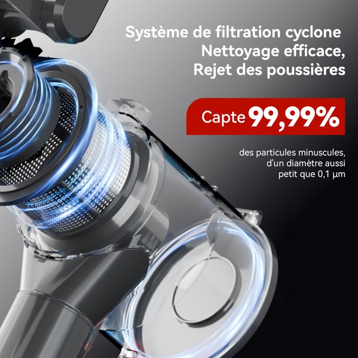 Aspirateur Sans Fil - LAMZIEN - 40000PA - 50min Autonomie - Filtration Efficace - Balai Motorisé – Image 6