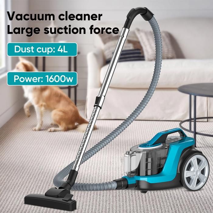 Aspirateur sans sac - Capacité 4 L - 1600 W - Tête d'aspiration haute performance - Haute filtration - Silencieux - Cordon de 5 m