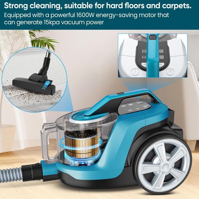 Aspirateur sans sac - Capacité 4 L - 1600 W - Tête d'aspiration haute performance - Haute filtration - Silencieux - Cordon de 5 m – Image 2