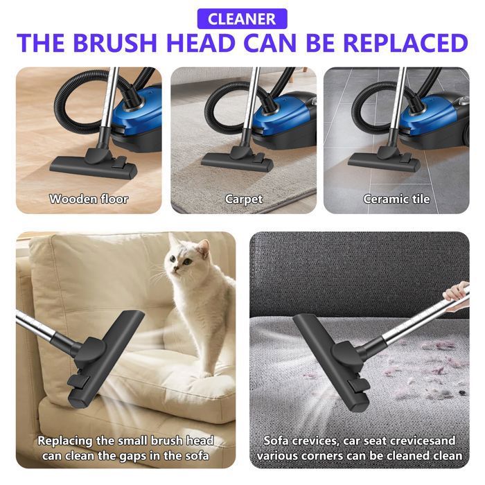 Aspirateur sans sac - 2000W - 1.5L - Silencieux - Filtration haute performance - Perche télescopique - aspirateur poils animaux – Image 4