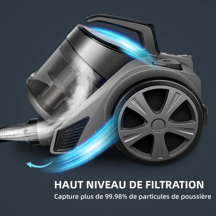Aspirateur Traineau sans Sac, Compact, Léger, 2,4 L, Grandes Performances d'aspiration, Technologie cyclonique, Rayon d'Action 10m – Image 2