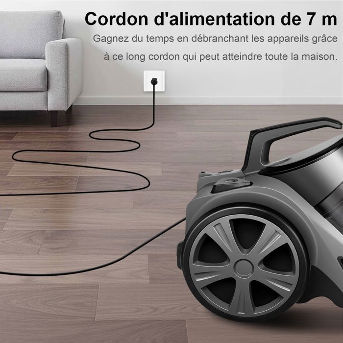 Aspirateur Traineau sans Sac, Compact, Léger, 2,4 L, Grandes Performances d'aspiration, Technologie cyclonique, Rayon d'Action 10m – Image 4