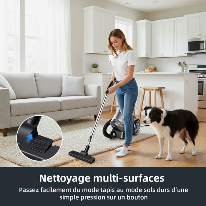 Aspirateur Traineau sans Sac, Compact, Léger, 2,4 L, Grandes Performances d'aspiration, Technologie cyclonique, Rayon d'Action 10m – Image 6