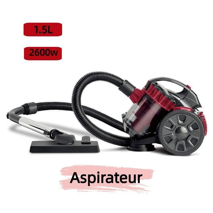 Aspirateur sans sac 2600 W - vertical- Câble de 5 m - 1,5 L - Haute performance et silencieux - Convient aux sols durs et moquettes